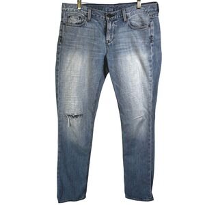 J Crew Women Size 30 Slim Boy Jean Distressed Light Wash Embroidered Denim‎